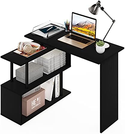Furinno Moore L-Shape Computer Desk with 3-Tier Shelves, Americano - Image 5