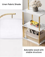 PARTPHONER Floor Lamp with Table, Night Stand with Lamp, Narrow Side Table with 3CCT LED Bulb, Small Coffee Table, Modern End Table with Storage Shelves for Living Room, Marble White and Gold Poles - Image 2