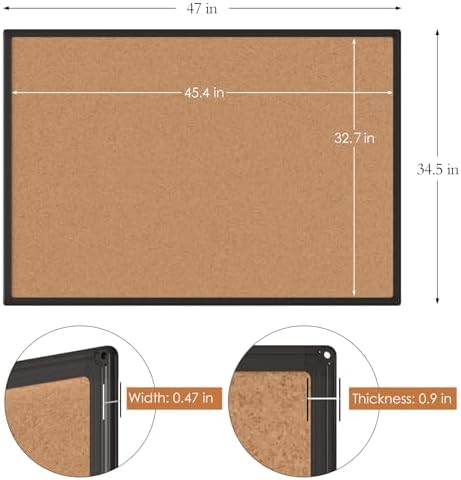 Bulletin Board 48 x 36, Black Aluminium Framed 4x3 Corkboard , Large Wall Mounted Notice Board with 18 Push Pins for School, Home & Office - Image 4