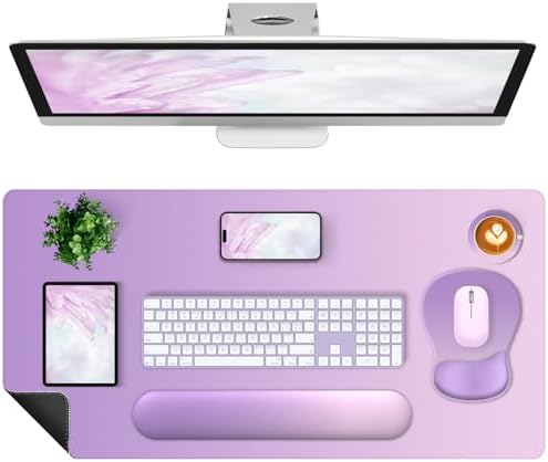 4-in-1 Large Gaming Mouse Pad, Keyboard Wrist Rest Pad & Wrist Support Mousepad Set, Extended Desk Pad Waterproof Desk Mat for Home Office Decor Study Game 35.4×15.7 Inches I Purple Pink Lavender by NXZGO