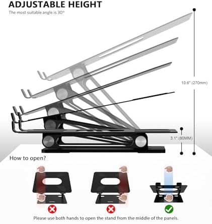 BoYata Laptop Stand, Adjustable Multi-Angle Riser, Up to 17 Inches, Black - Image 3