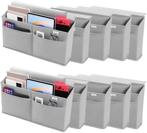 10 Pack Desk Side Hanging Organizer, Adhesive Storage Bag with Pockets for Magazine Ipad Notebook, for End Tables Home Office Desks Computer Workstations Dressing Table, Grey by Joyytuu