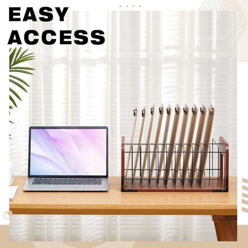 1 Pcs Vertical Clipboard Holder, 12Slot Clipboard Storage Rack, Walnut - Image 5