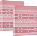 Pink White Bow Stripes Round Ring Binders 1.5 Inch 3 Ring Binder with Clipboard Holds 200 Sheets Office Home School by SHJI