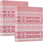 Pink White Bow Stripes Round Ring Binders 1.5 Inch 3 Ring Binder with Clipboard Holds 200 Sheets Office Home School by SHJI