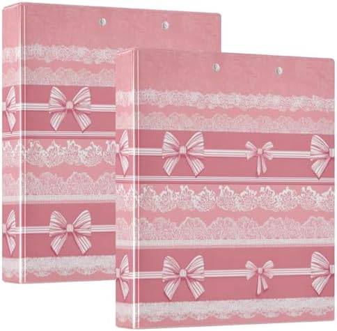 Pink White Bow Stripes Round Ring Binders 1.5 Inch 3 Ring Binder with Clipboard Holds 200 Sheets Office Home School by SHJI