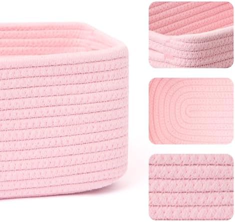 MiniArk Small Storage Baskets for Organizing | Closet Organizer Bins | Shelf Toy Basket | Woven Rope Baskets | Cube Decorative Box | Shallow Basket | 13x8.5x5.1” | 4 Packs Light Pink - Image 2