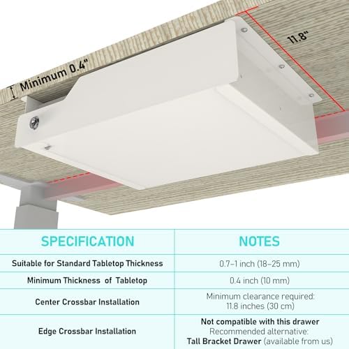Under Desk Drawer Storage with Lock, Metal Undermount Table Drawer, Ball Bearing Slides Out Tray Organizer for Paper, Pencil, and Laptop 16"x11.8"x3.6", White - Image 3