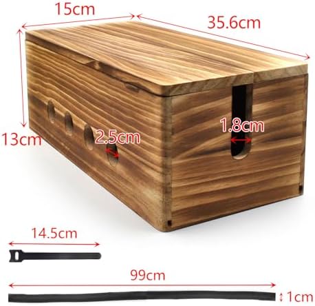 Large Wood Cable Management Box, Vintage Walnut Cord Organizer 14" - Image 2