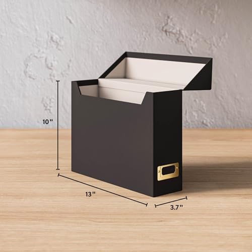 SMEAD Flip Top File Box, 10" x 3.7" x 13", Black Natural Linen, Gold Metal Nameplate (70233) - Image 2