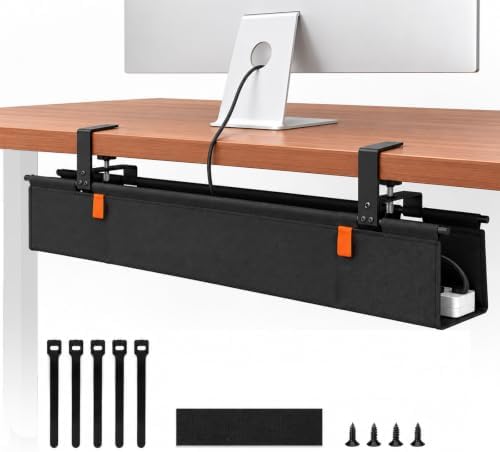 Fabric Under Desk Cable Management Tray 35.4” No Drill with Cable Ties by Varghesyla