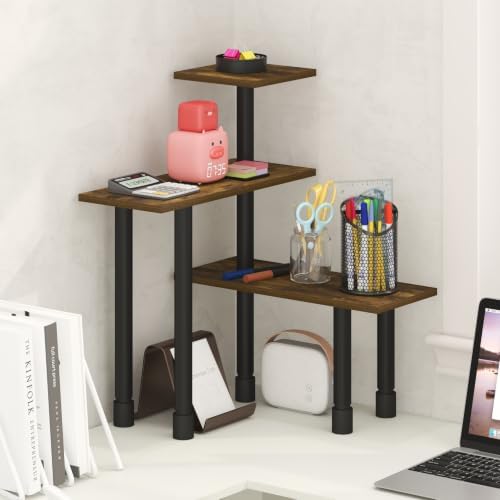 Furinno Turn-N-Tube Desk Organizers and Accessories, 3-Tier Desktop Organizer, Adjustable Desk Shelf, for Home Office, Study Room, Dorm Room, Organizers and Storage, Amber Pine - Image 2