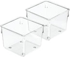 iDesign Linus Plastic Kitchen Drawer Organizer for Silverware, Spatulas, Cutlery, Gadgets, Office Supplies, Cosmetics, 4" x 4" x 3", Set of 2, Clear by iDesign