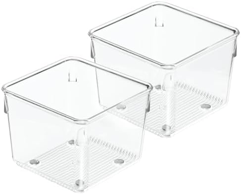 iDesign Linus Plastic Kitchen Drawer Organizer for Silverware, Spatulas, Cutlery, Gadgets, Office Supplies, Cosmetics, 4" x 4" x 3", Set of 2, Clear by iDesign