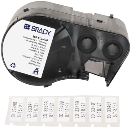 Brady Authentic (M5-112-490) FreezerBondz™ Cryogenic Matte Polyester Labels 0.375" H x 1.25" W Black on White, 360 Labels. for use with The BMP51 and M511 Label Printers by BradyCorp