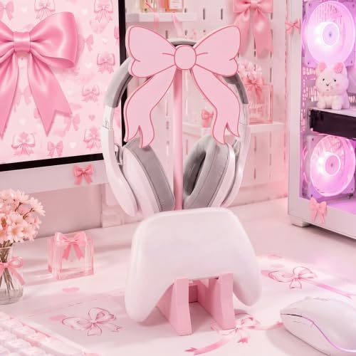 Mifoci Pink Bow Headphone Stand with Gaming Controller Holder - Image 4