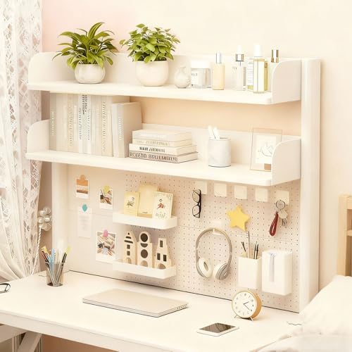 Clamp On Desk Shelf Organizer with Pegboard Desk Hutch Dorm with Storage Bookshelf Desk Top Organizer Shelf Multi-Purpose White & Black Desktop Shelves & Office Shelves (White, W - 23.6") by %F0%9D%97%9F%F0%9D%97%B2%F0%9D%97%B3%F0%9D%97%B2%F0%9D%97%B1%F0%9D%97%BF%F0%9D%97%AE%F0%9D%98%80%F0%9D%98%81%F0%9D%97%B6%F0%9D%97%B0%F0%9D%97%B6%F0%9D%98%81%F0%9D%98%86