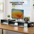 HUANUO Dual Monitor Stand with USB Ports, Adjustable Length & Angle, Black - Image 6