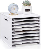 Juexica 9 Tier 8.5" x 11" Scrapbook Paper Organizer, White Cardstock File Organizer with Adjustable Shelves, Stackable Paper Trays, Desktop Storage Rack Document Holder for Desk Home Office by Juexica