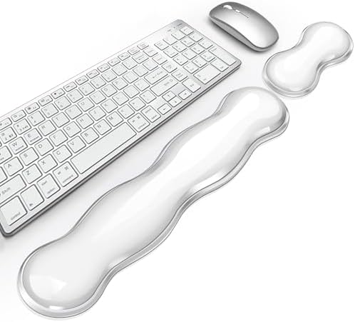 Gel Keyboard Wrist Rest, Cute Wrist Support and Arm Support Keyboard Rest for Keyboard and Mouse Typing Pain Relief，Suitable for Office/Computer/Laptop/Gaming（Transparent White Set ） by KEPUTAIER