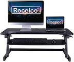 Rocelco 37.5" Deluxe Height Adjustable Standing Desk Converter with Anti Fatigue Mat BUNDLE - Quick Sit Stand Up Computer Workstation Riser - Large Retractable Keyboard Tray - Black (R DADRB-MAFM) - Image 6