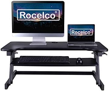 Rocelco 37.5" Deluxe Height Adjustable Standing Desk Converter with Anti Fatigue Mat BUNDLE - Quick Sit Stand Up Computer Workstation Riser - Large Retractable Keyboard Tray - Black (R DADRB-MAFM) - Image 6