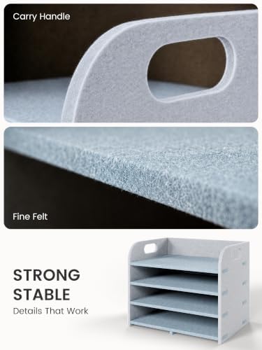 Fluxynara 4-Tier Felt File Organizer with Handles, Harbor Haze - Image 3