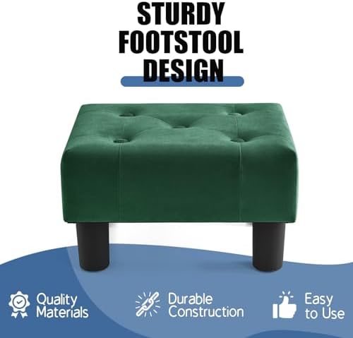 BRIAN & DANY Small Foot Stool, Velvet Foot Stools with Legs, Stable Small Footstool for Living Room, Dark Green - Image 4