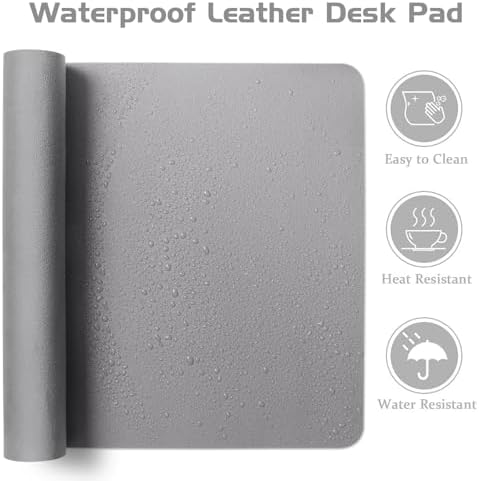Aothia Leather Desk Pad Protector, Office Desk Mat, Large Mouse Pad, Laptop Desk Pad, Non-Slip PU Leather Desk Blotter, Waterproof Desk Writing Pad for Office and Home (Light Grey, 55" x 17") - Image 4