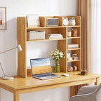 Tangkula Desktop Bookshelf with LED Lights, Desk Hutch with 8 Shelves for Max 25" Monitor, Desktop 5-Tier Display Rack, Wood Desktop Storage Hutch Organizer for Dorm Office Home, Burlywood - Image 2