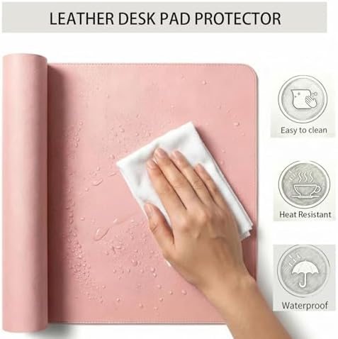 Large Desk Mat 16" x 31", Single-Sided Natural Cork & PU Leather Desk Pad, Non-Slip Waterproof Mouse Pad for Office, Home & Gaming, Pink - Image 3