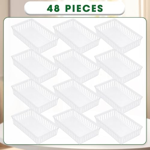Boao 48 Pieces Plastic Baskets for Organizing 10.24 x 6.5 x 2.36 Inch Rectangular Storage Trays Plastic Organizer Bins Rectangle for Classroom Organization(Clear) - Image 2