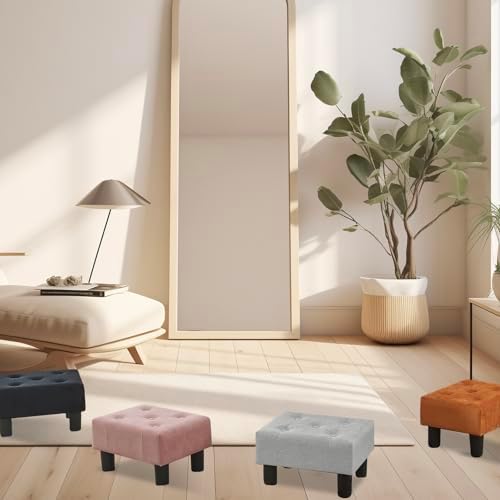 Poofzy Small Foot Stool Ottoman, Linen Ottoman Foot Rest with Legs, Rectangle Foot Rest for Couch, Footstools and Ottomans Small for Living Room and Entryway (Light Gray) - Image 2