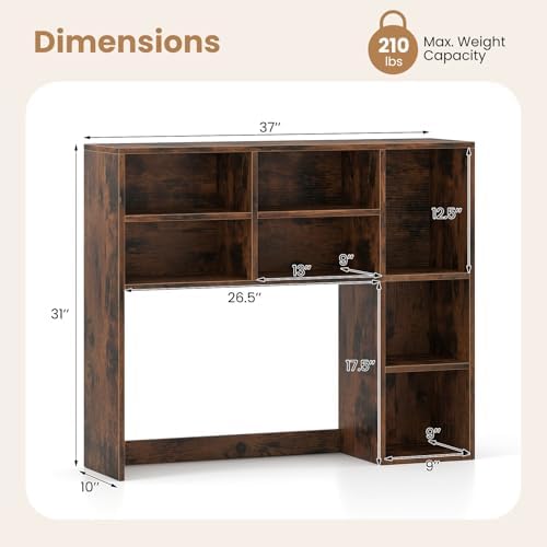 GOFLAME 7 Cubes Desktop Bookshelf, 37” Desk Organizer Shelf with 3 Adjustable Shelves, 3-Tier Wood Countertop Display Rack, Multipurpose Tabletop Desk Hutch for Dorm, Home Office, Rustic Brown - Image 3