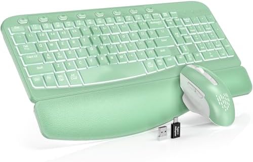 SABLUTE Wireless Keyboard and Mouse Combo, Ergonomic Wave with Wrist Rest by SABLUTE