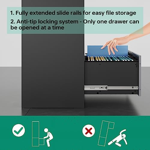 Letaya File Cabinet with Lock-Lateral 3 Drawer Metal Filing Cabinets-Organization Storage for Home Office-Hanging Letter/Legal/F4/A4 Size (Grey Black) - Image 4