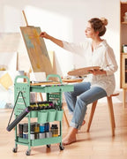 ALVOROG 3 Tier Metal Rolling Cart with Drawer,Wood Top,Pegboards,Green - Image 4