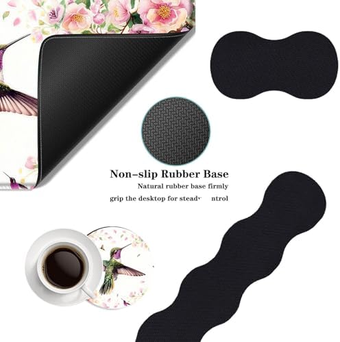 Mouse Pad,Large Desk Mat Set, 4in1 XL Mousepad + Keyboard Wrist Rest+Mouse Wrist Rest+Coaster with Ergonomic Desk Pad for Home Office Table Computer Cover -Flower Hummingbird - Image 2