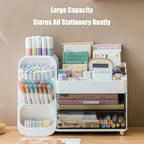 Desk Organizer with Pen Pencil Holder, Pen Organizer with 2 Drawers & 4 Compartments, Desktop Organizers and Storage for Office Home School Art Supplies (White) - Image 4