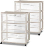 Sterilite Wide 3-Drawer Cart with Wheels, Grey, 2-Pack by Sterilite