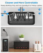 Power Strip with Cable Management Box, Large Cable Organizer Box, Black - Image 3