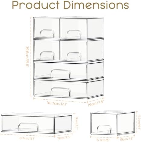Criusia Stackable Storage Drawers, 6 Pack Clear Plastic Makeup & Bathroom Organizer, Versatile Storage Bins for Vanity, Under Sink, Kitchen Cabinets & Pantry - Image 2