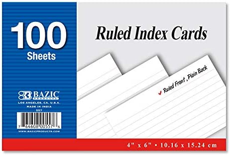 BAZIC Products White Ruled Index Cards, 4 x 6 in, 100 Ct, 24-Case by BAZICProducts