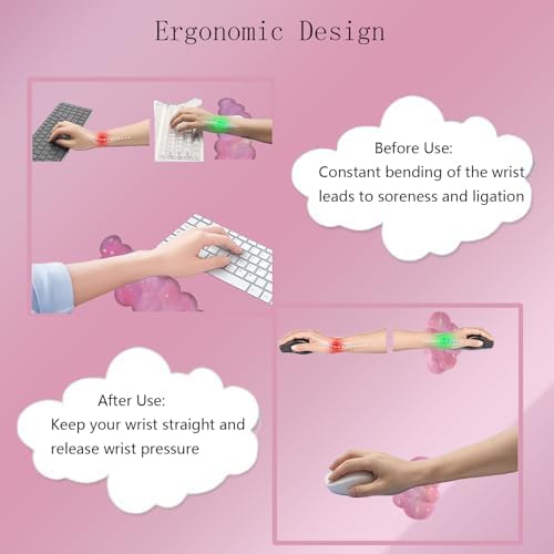 Cloud Mouse Pad Keyboard Wrist Rest 4PCS Galaxy Space Extended Large Desk Mat Pad Set Memory Foam Non-Slip Ergonomic Gaming Mouse Pad Wrist Support for Computer Laptop Home Office Cute Pink Stars - Image 5
