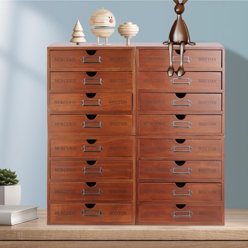 Wood Desk Organizer with 4 Drawers, 4 PCS, Desktop Storage, 4-Tier Solid Wood Cabinet Holds Letter, Paper, Mail, Makeup, Crafts, Home Office Supplies, Fully Assembled - Image 2