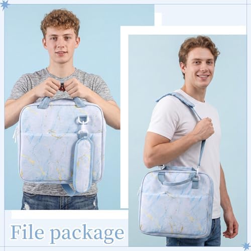 Zipper Binder Folder Keeper with Strap 2", 3 Ring, Blue, Marble - Image 4
