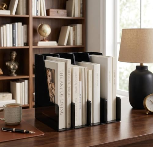 Vertical Magazine File Holder, Black File Organizer Desk Organizer and Storage Bins Holding for Magazines, Binders, Notebooks, Envelopes, Plastic Office Organization and Storage for Desk, 4 Pack - Image 5