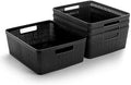 BINO | Woven Plastic Basket | Medium (Black), 4-Pack | THE JUTE COLLECTION | Home Organization, Space - Saving Storage, Stylish Design | Jute Basket | Plastic Storage Basket by BINO
