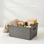Bekith 9 Pack Woven Plastic Storage Basket, Organizing Pantry Storage Bins for Toys, Accessories, Bedroom, Classrooms, Office, School, 9.8" L x 7" W x 4.4" H, Grey - Image 5