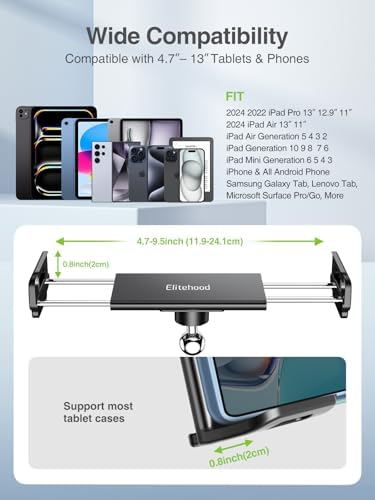 elitehood 8.5in Long Arm iPad Mic Stand Holder for Microphone Music Stand - Image 4
